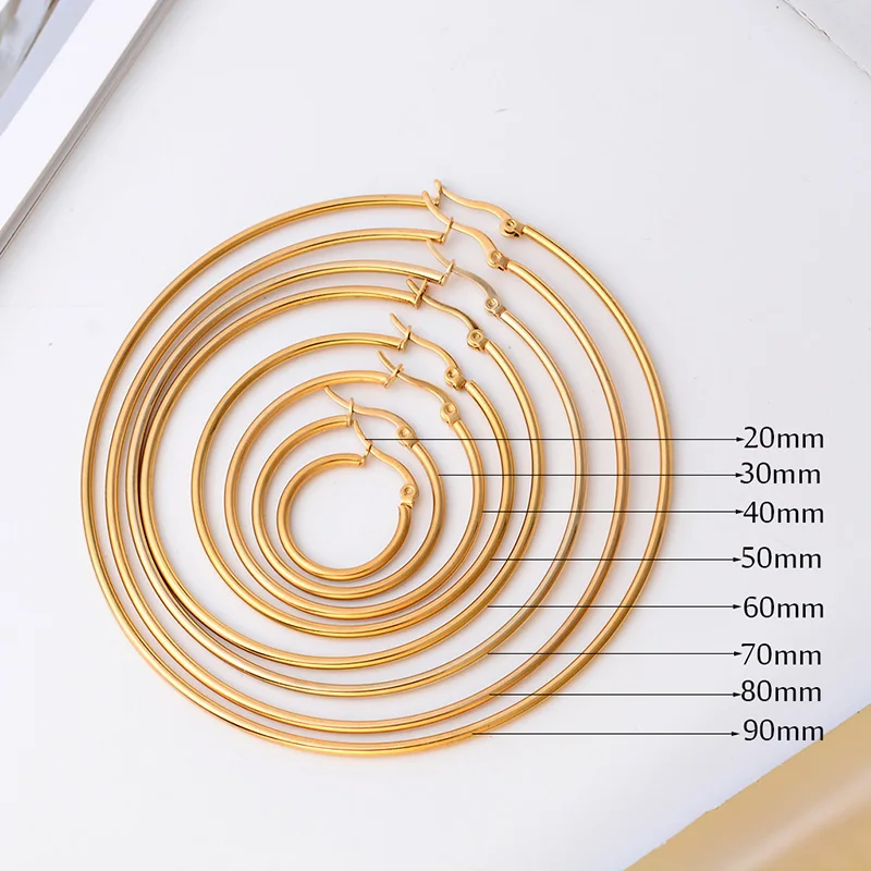 Simple Stainless Steel Large Hoop Earring Exaggerate Smooth Surgical Steel Round Loop Earring for Women Ear Ring Jewelry