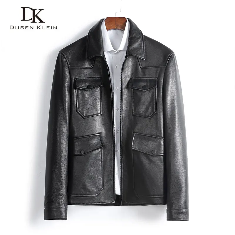 Men Genuine Leather Jacket Real Goat Leather Jackets Casual Short Black Pockets Autumn New Jacket for Man 333