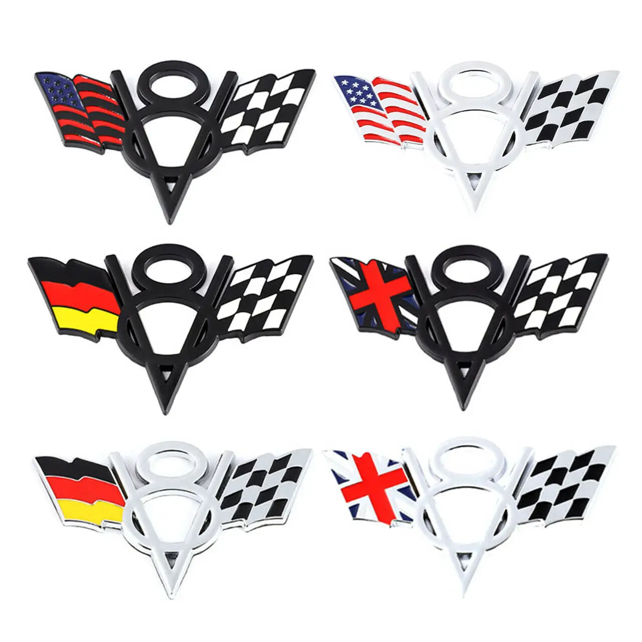 V8 US UK Germany & Racing Flag Car Fender Emblem Badge Decal Sticker for  Corvette C6 C7 Camaro Assessoires