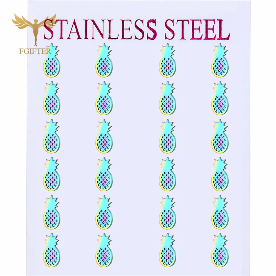 12 Pairs Stud Earring Bohemian Jewelry for Girls Kids Colorful Stainless Steel Pineapple Earrings Ear Piercing Earing Set