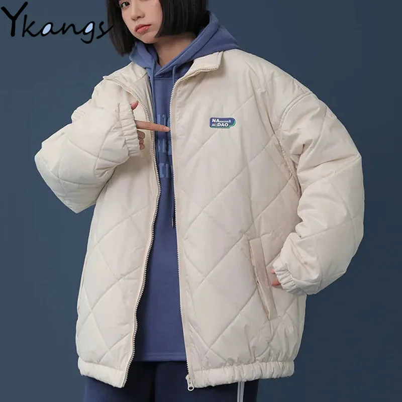 

2021 Winter Padded Baseball Uniform Jacket Fashion Warm Loose Women's Cotton Coat Hong Kong Style Ladies Workwear Cotton Jacket