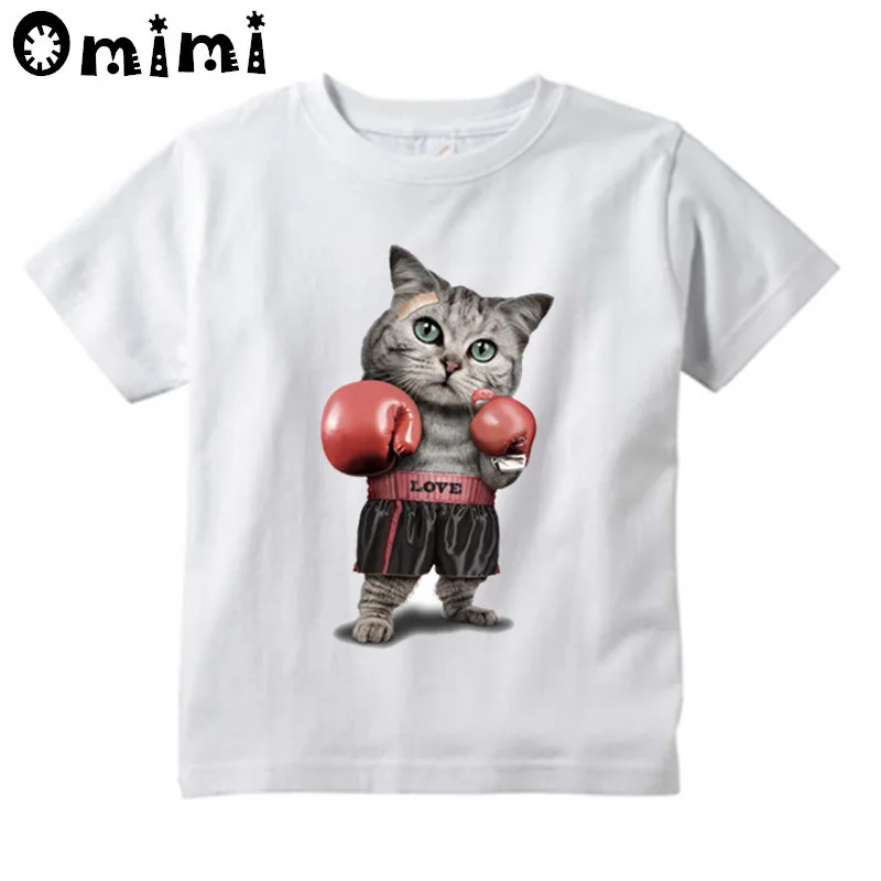 

Children Puglism Strong Boxer Cat/Dog Design T-shirts Boys/Girls Summer White T shirts Kid Clothing Toddler Short Sleeve Tops