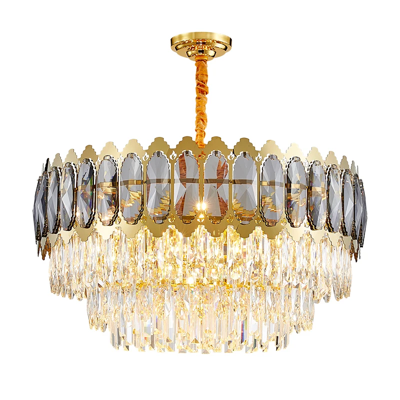 

FKL Modern Crystal Lamp Chandelier For Living Room Dining room Oval Luxury Gold Round Stainless Steel Line Chandeliers Lighting