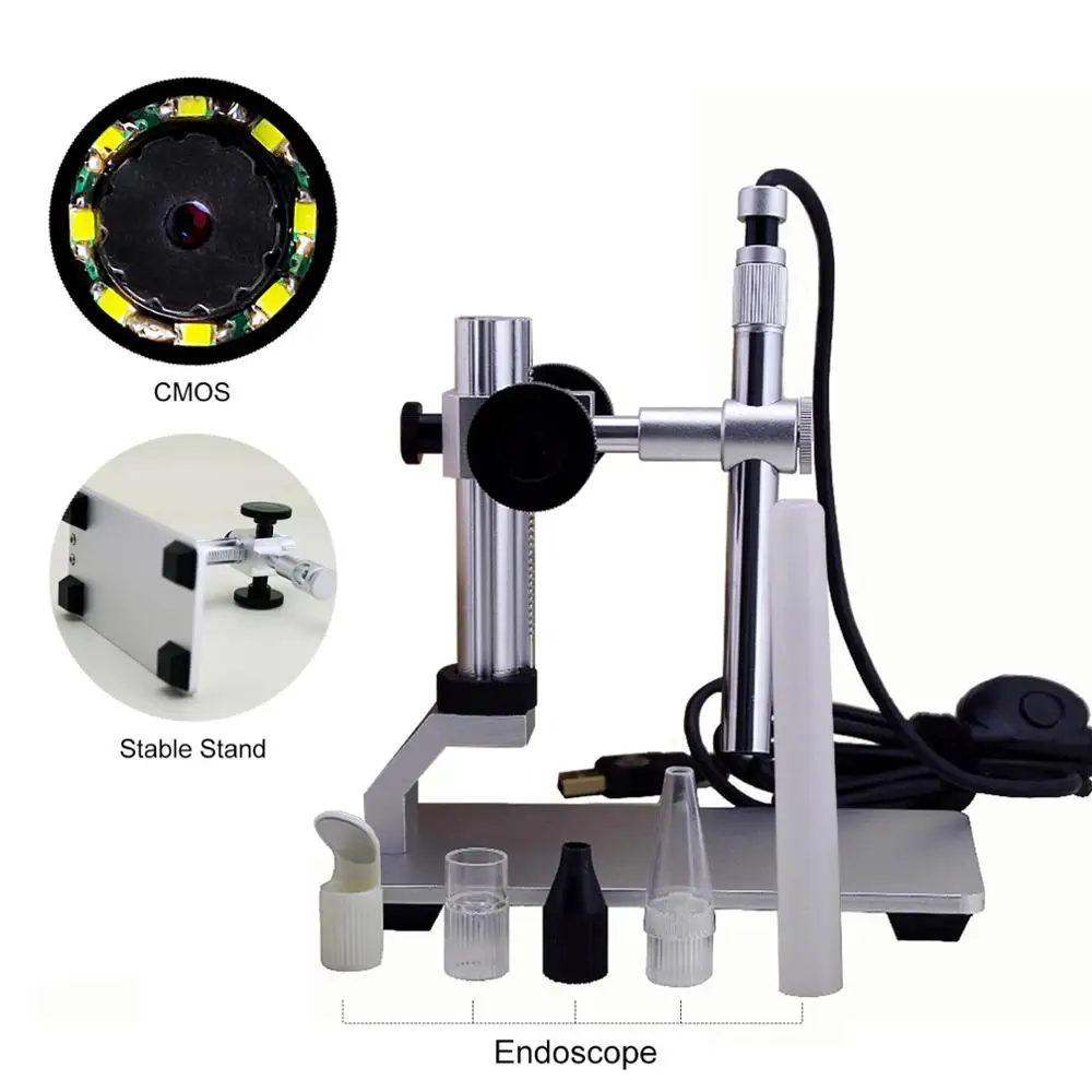 Andonstar-Microscope numérique USB V160, 500X, logiciel de mesure de support, WIFI en option, portable pour le soudage de PCB avec 8 lumières LED