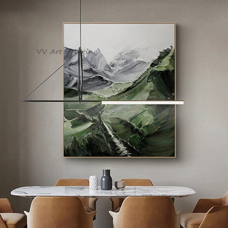 100% Hand Painted Canvas, Textured Mountain Valley Wall Art, Nature Scenery Picture for Living Room Decor