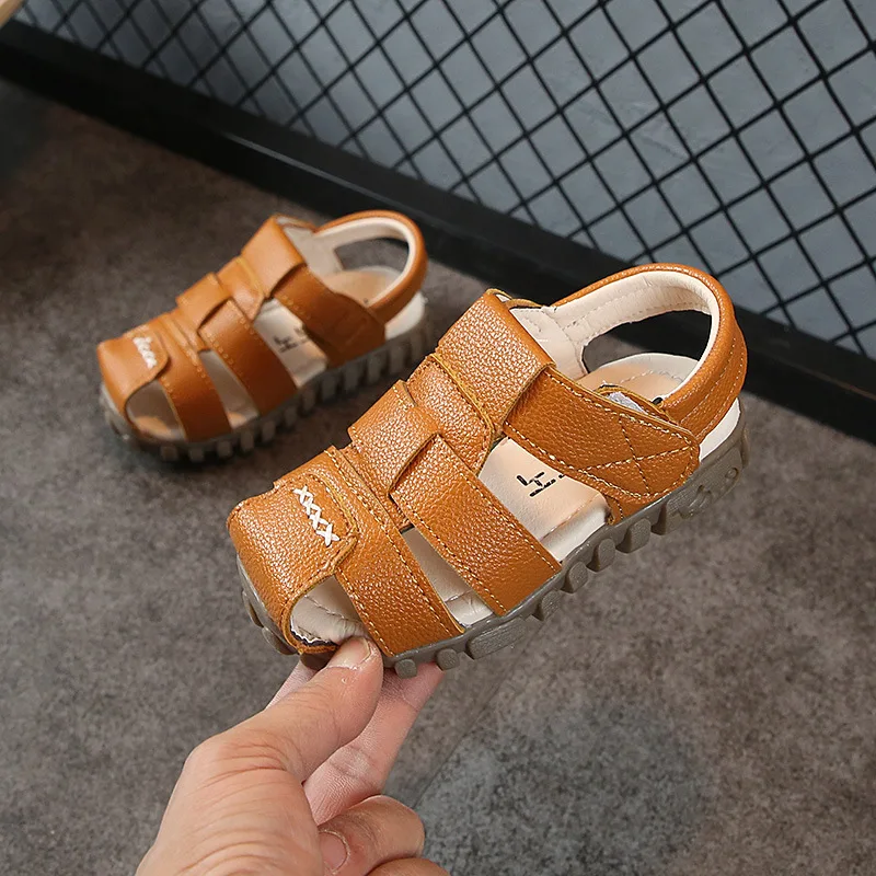 Summer Kids Shoes Boys Leather Sandals For Baby Flats Children Beach Sports Shoes Soft Non-slip Casual Closed-toe Toddler Sandal