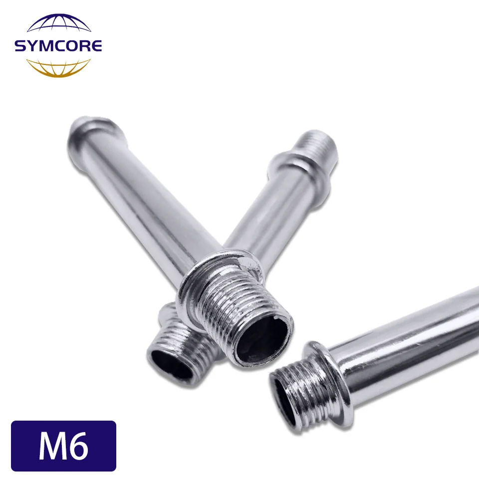 2pcs Double Head M6 External Thread Tube At Both Ends Counter Light Chandelier Wall Lamp Silver Connecting Rod Straight Tube