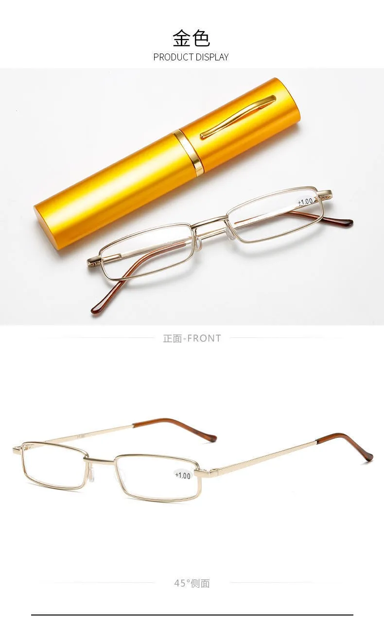 +1,5 2,0 2,5 Lesebrille für Damen und Herren, ultraleicht, tragbar, Mini-Weitsichtbrille, Metall-Presbyopie-Brille mit Dioptrien, inklusive Etui – Detail 11