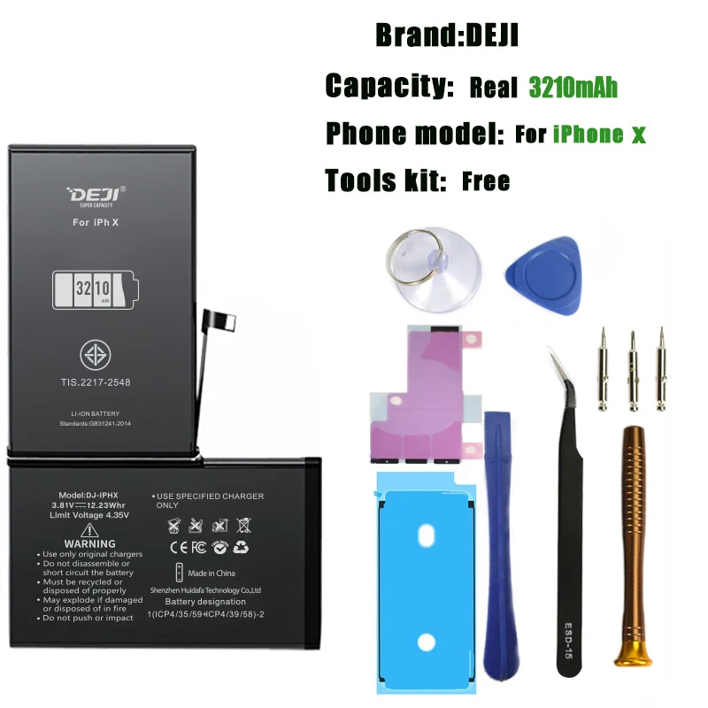 DEJI for iphone X battery 7 se 6 6S 8 Xs battery High Capacity Internal Batteries Replacement Original Lithium battery Tools Kit