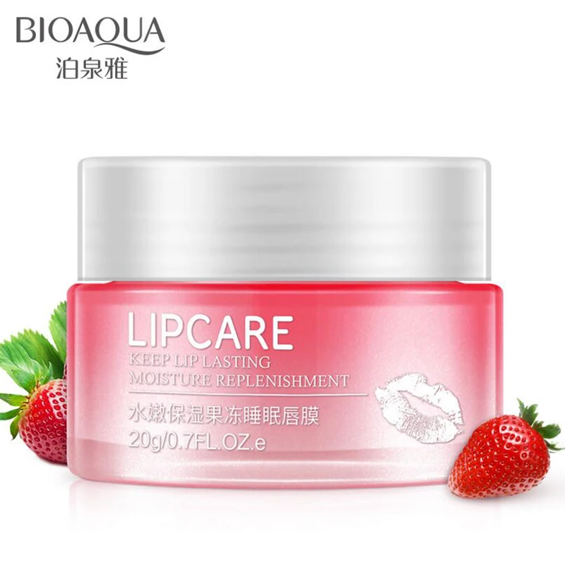 BIOAQUA Strawberry Lip Sleeping Mask Exfoliator Lips Balm Moisturizer Nourish Lip Plumper Enhancer Vitamin Skin Care Night Cream