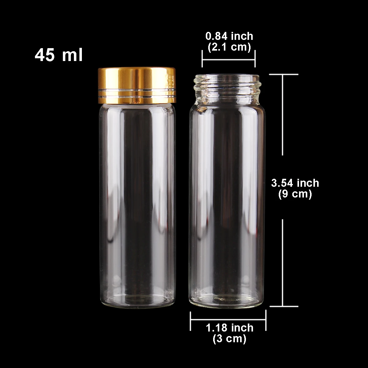 24 pieces 45ml 30*90mm Glass Bottles with Golden Caps Transparent Glass Perfume Spice Bottles Glass Container