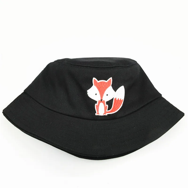 2021 Cartoon Fox Embroidery Cotton Bucket Hat Fisherman Hat Outdoor Travel Hat Sun Cap Hats for Men and Women 125