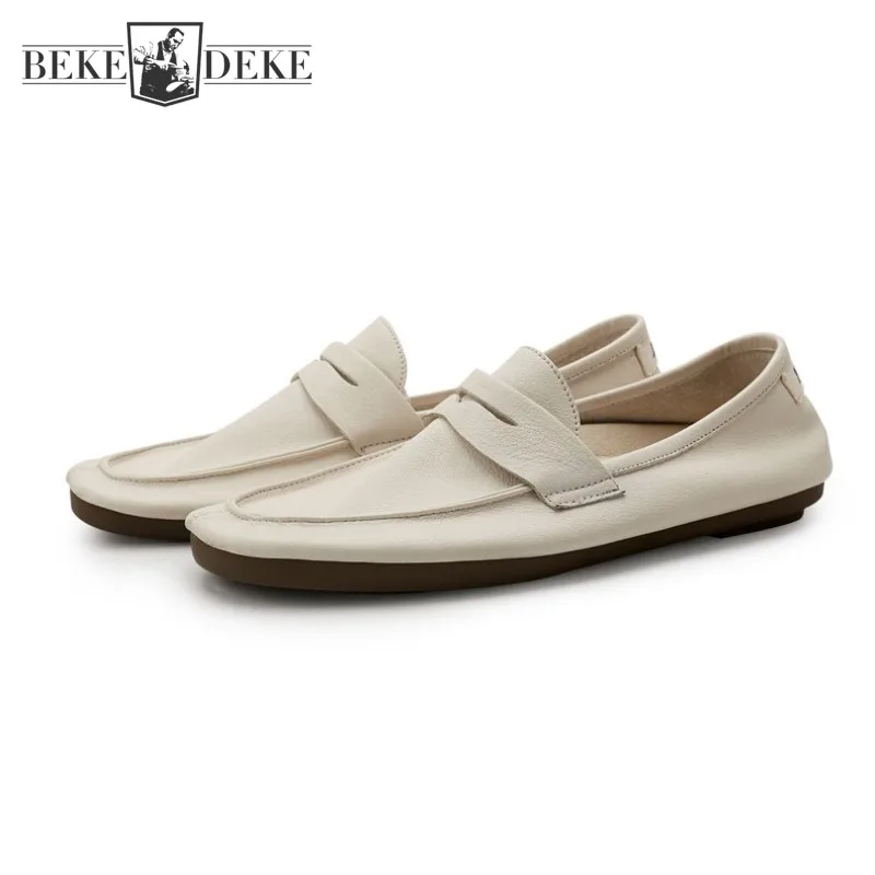 New Fashion Mens Comfortabele Slip Op Loafers Koeienhuid Echt Leer Mocassin Gommino Soft Flats Business Man Werk Rijden Schoenen