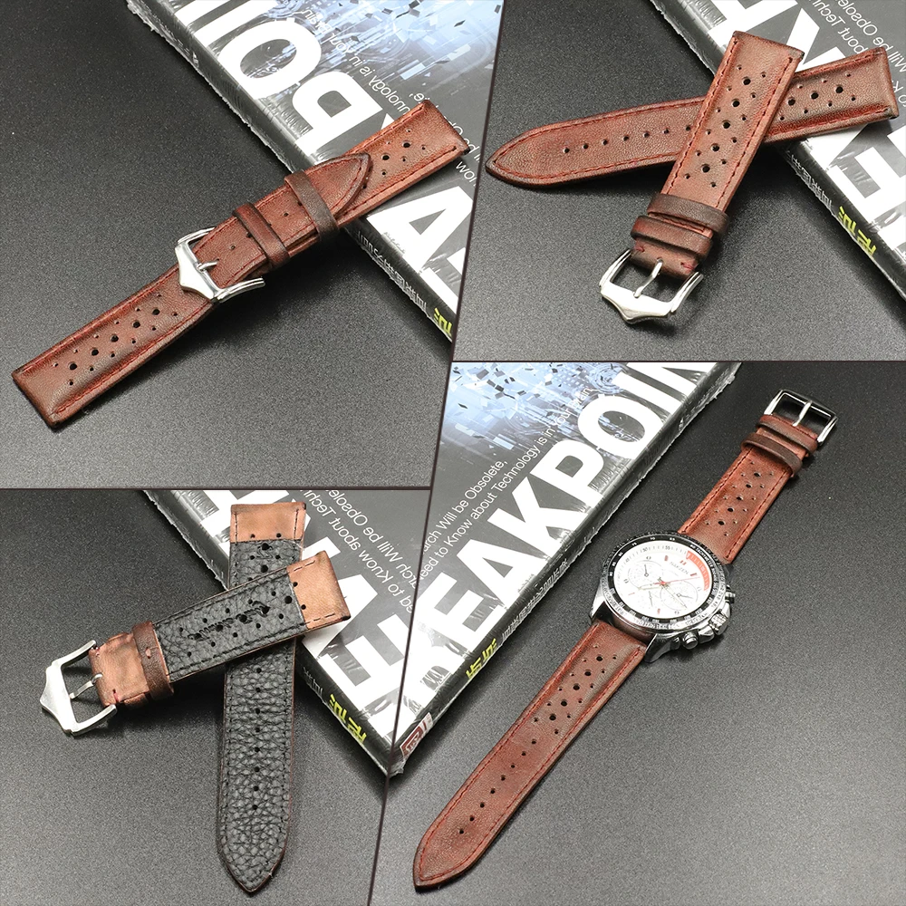 18mm 20mm 22mm 24mm Handmade Genuine Leather Watch Strap Vintage Black Blue Brown Green Watchbands High Quality Men\'s Watch Band