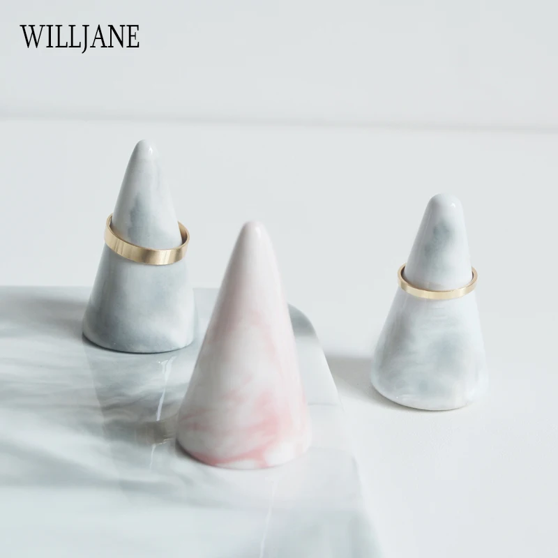 

Ceramic Finger Cone Ring Holder Marble Decor Women Rings Display Stand Rack Couple Ring Presentation Organizer Storage Crafts