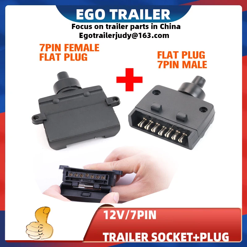 TRAILER SOCKET+TAILER PLUG 7 PIN FLAT PLASTIC ADAPTER TRAILER CONNECTOR BOAT CARAVAN