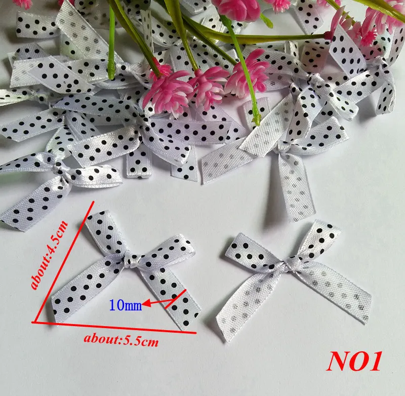 100 pcs/Lot Factory Handmade Children Clothes Accessories polka dot Satin Ribbon Bow Wedding Scrapbooking Embellishment Crafts