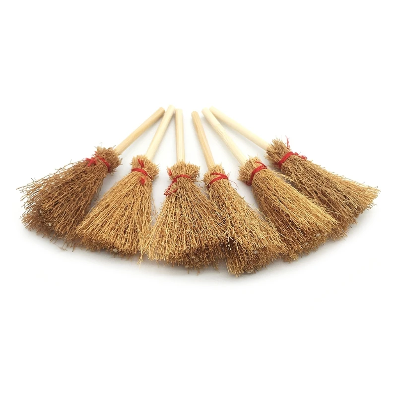 12pcs Mini scopa corda rossa scopa di paglia decorazioni appese per la festa di Halloween Costume strega scopa accessori casa delle bambole
