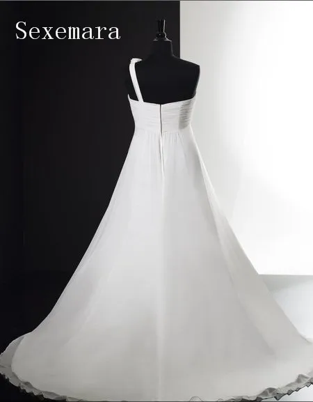 Brautkleider kostenloser versand wirklich fotos vestidos A-line schatz weiß chiffon eine schulter blume lange brautjungfer kleid 2018