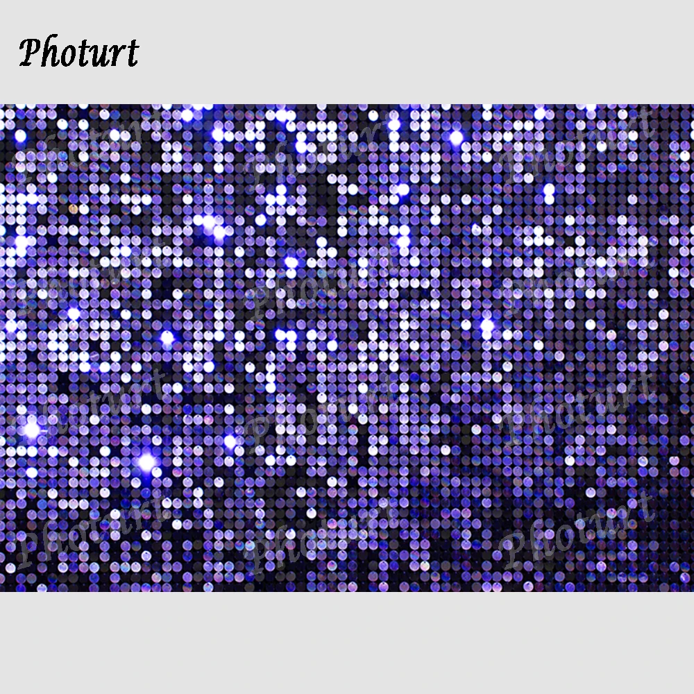 PHOTURT Glitter Backdrop for Retro 80s 90s Disco Party Purple Silver Sequin Portrait Photoshoot Photography Background Picture