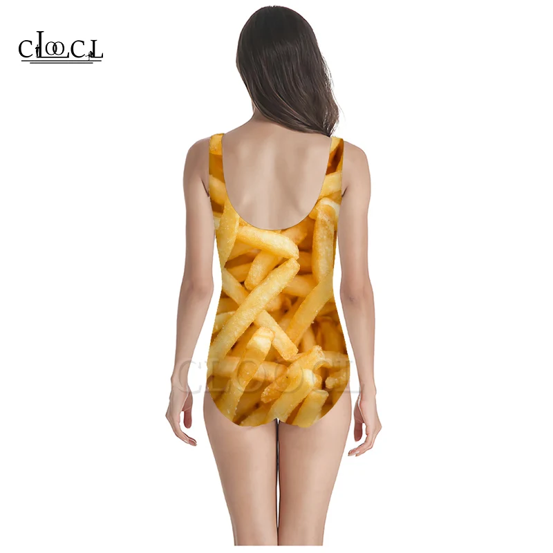 CLOOCL Delicious Fried French Fries 3D Print One-piece Swimwear Women Swimming Bathing Suit Sleeveless Sexy Swimsuit