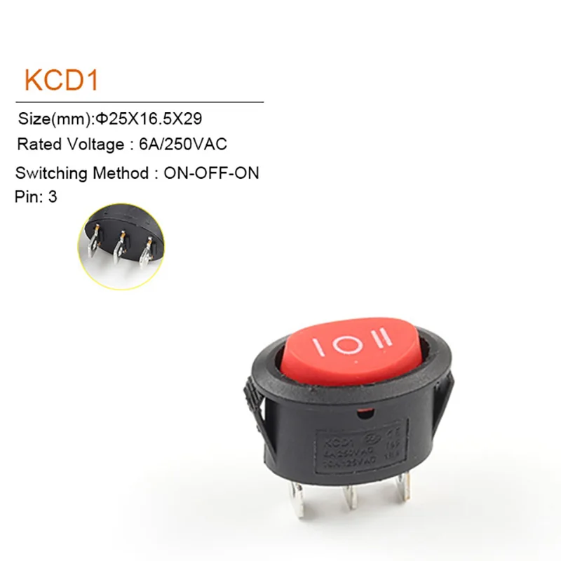 5/10 PCS 2/3 Pin Mini Round Boat Rocker Switch 25*16.5mm SPST ON-ON ON-OFF ON-OFF-ON 6A/250VAC Power Button Switch With Light