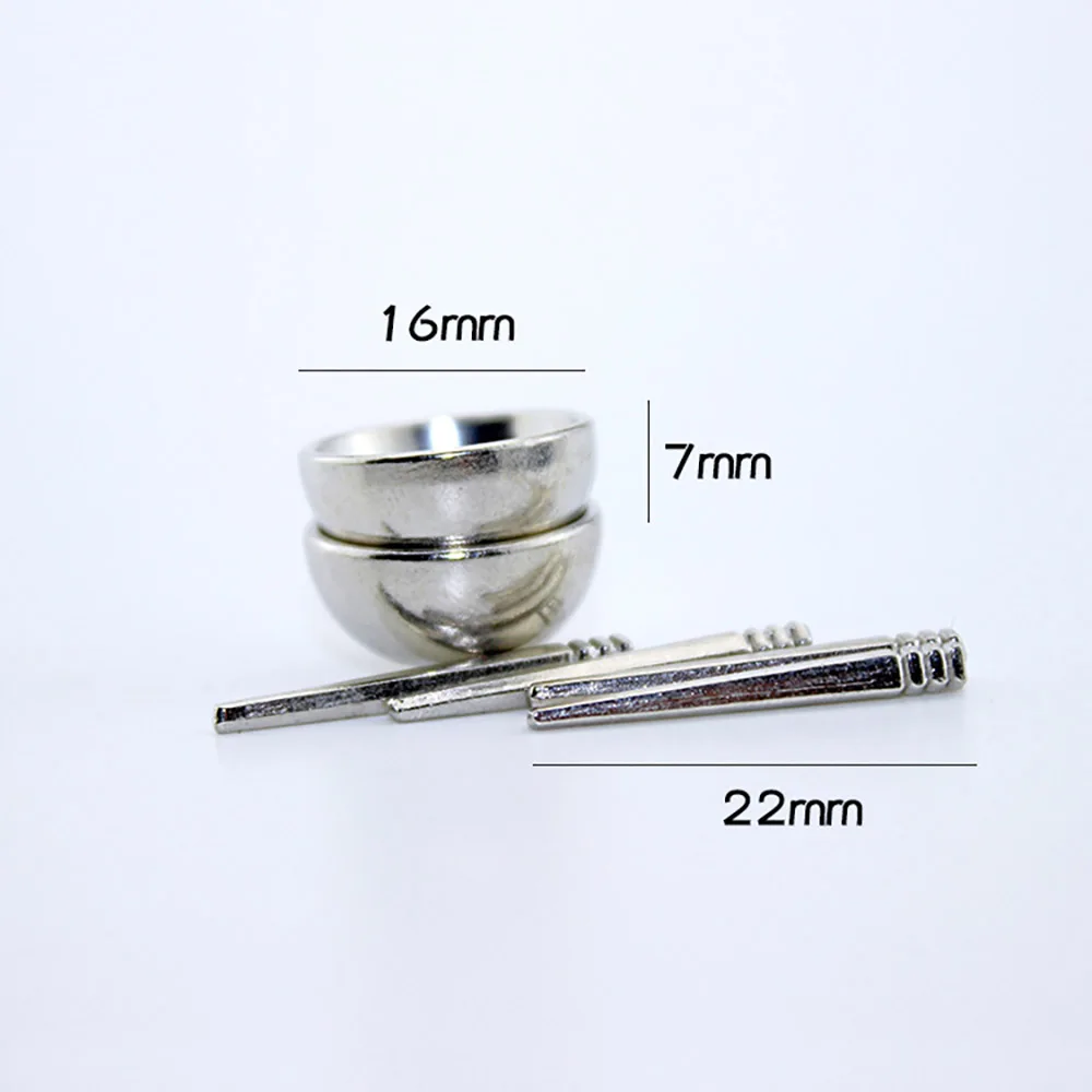 1/12 Dollhouse Miniature Accessories Mini Metal Bowl Chopsticks Set Simulation Kitchen Tableware Model Doll House Decoration