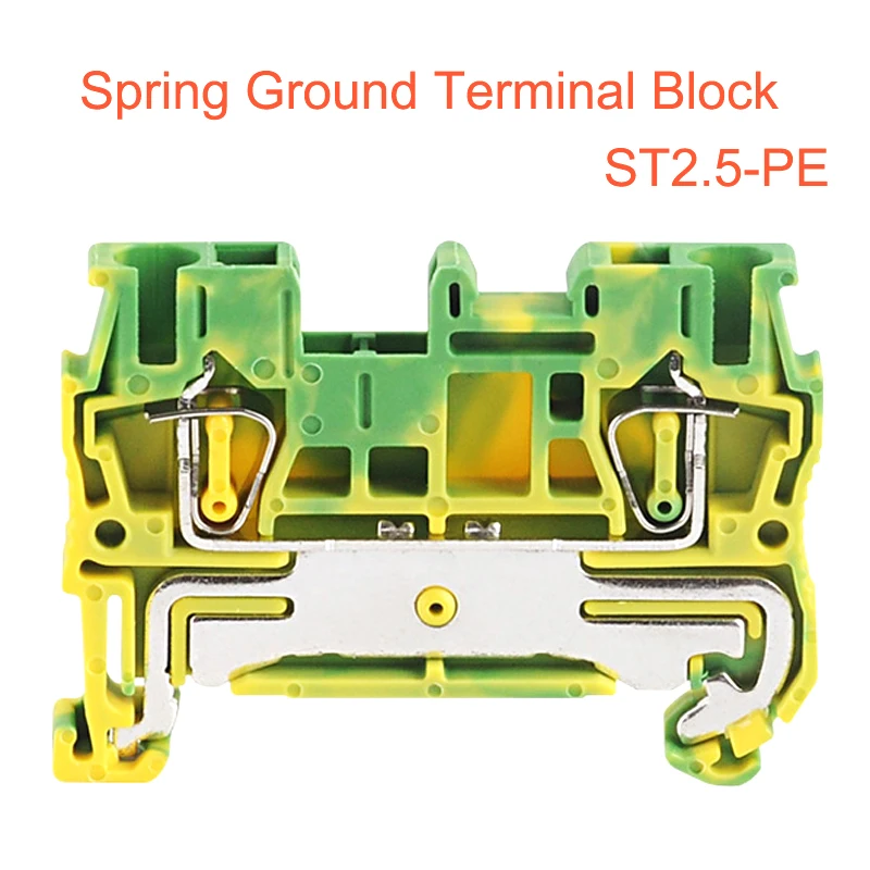 1Pcs Spring Ground Terminal Blocks ST2.5-PE Bornier Din Rail Yellow Green Earthing Terminals Block Wire Cable Connector 2.5mm2