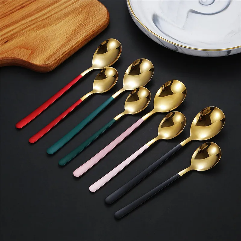 Korean 304 Stainless Steel Thicken Coffee Mixing Spoon Home Tableware Teaspoons Dessert Tea Ice Cream Spoons Kitchen Dinnerware