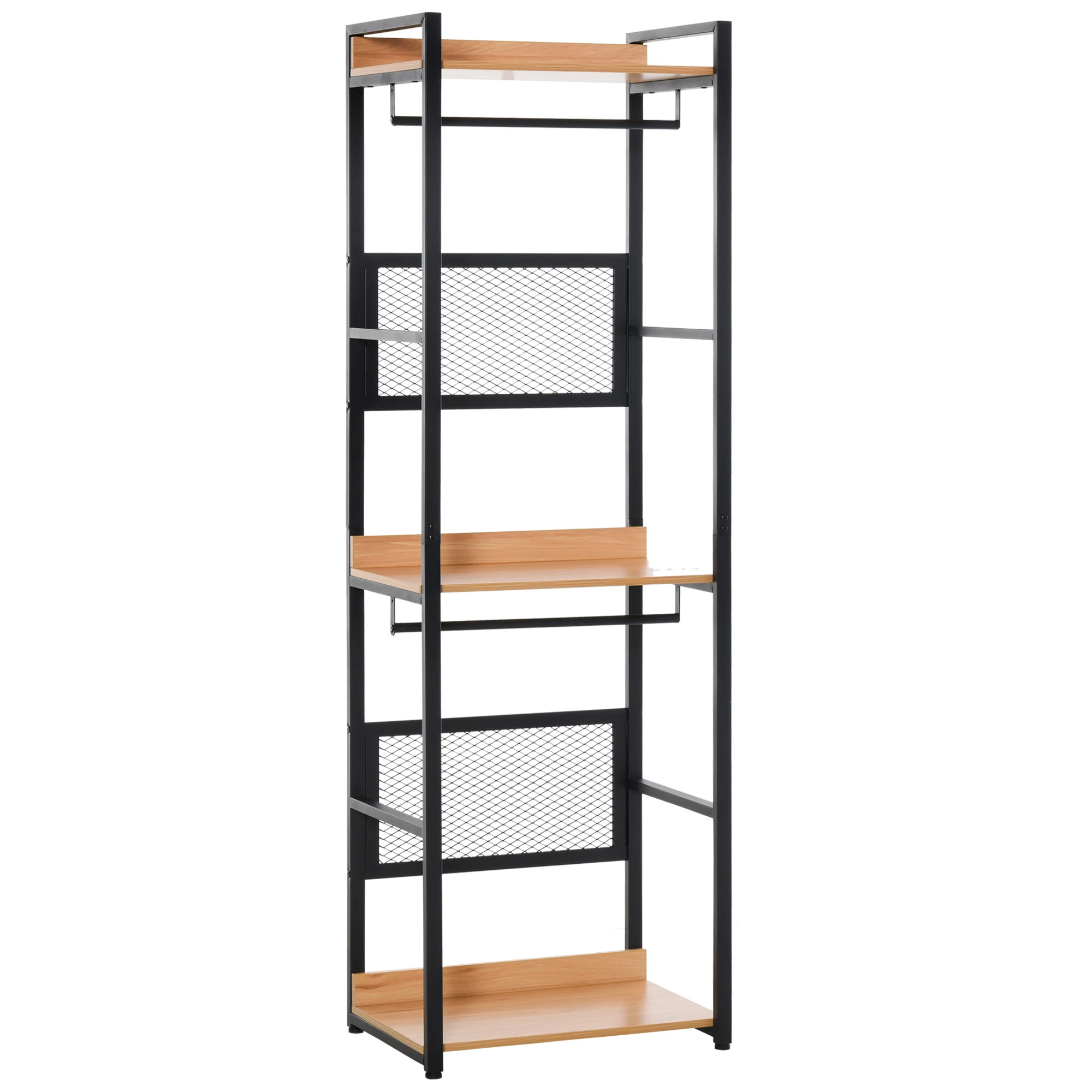 HOMCOM 2 in 1 entry rack with 3 storage shelves and 2 bars hang clothes for hallway living room 60x40x190 cm