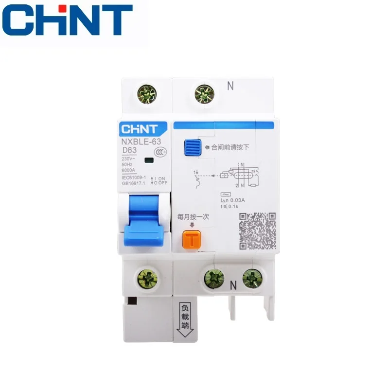 CHNT NXBLE-63 Residual  current operated circuit breaker RCBO  6KA  type D  1P+N 30mA   6A 10A 16A 20A 25A 32A 40A 50A 63A