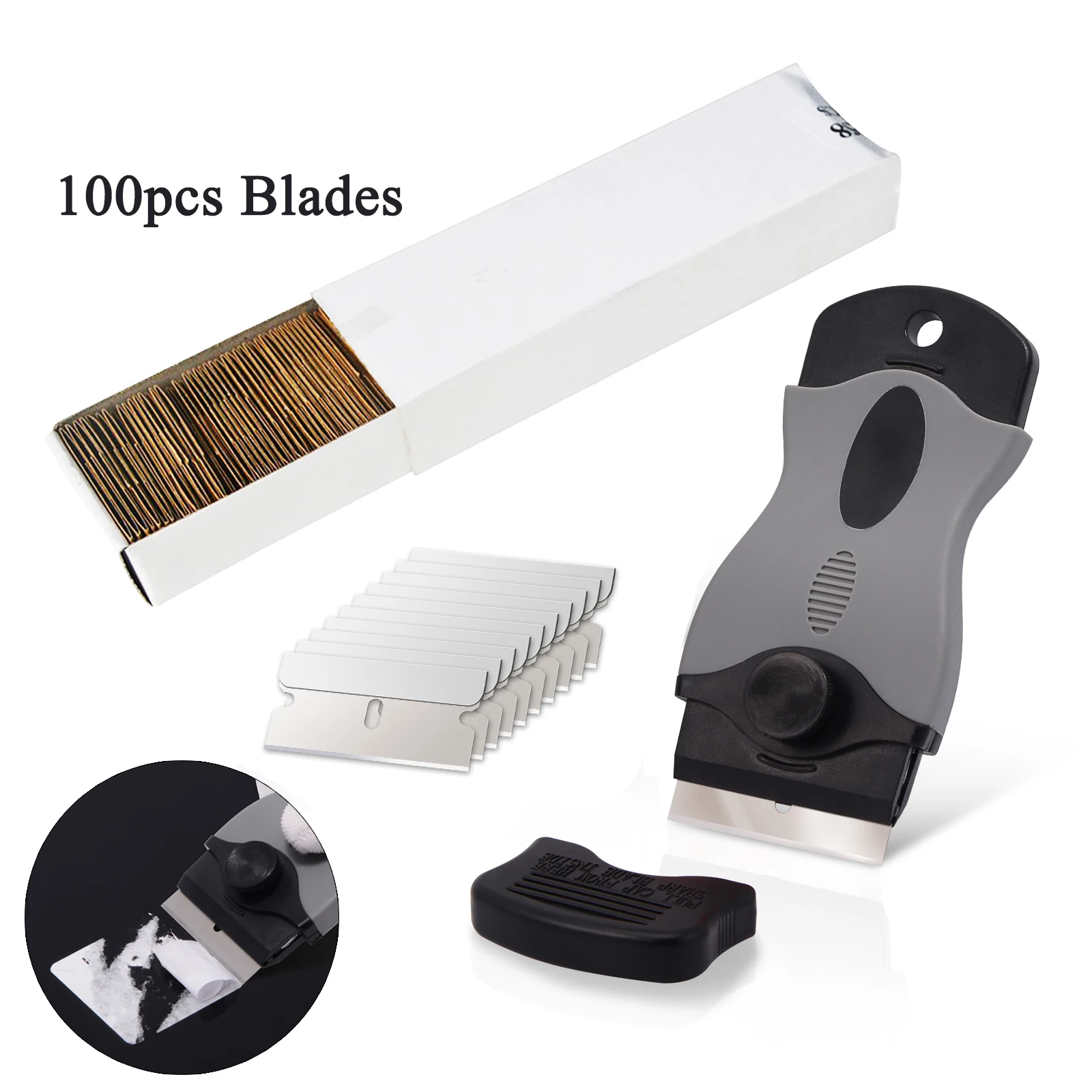 EHDIS Carbon Fiber Sticker Remover Squeegee Kitchen Stove Ceramic Clean Tinting Film Wallpaper Scraping Tool +100pcs Razor Blade