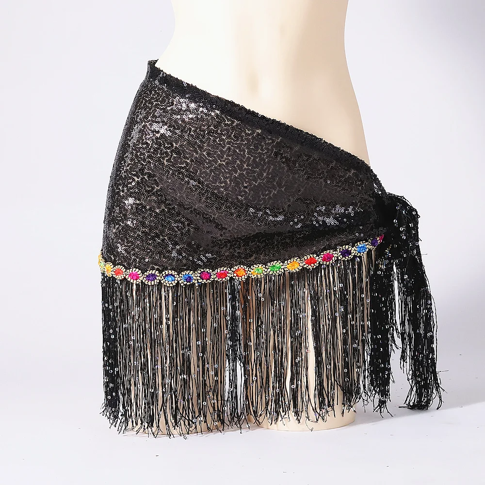 Embroidered Shawl Tribal Belly Dance Gypsy Sparkly Sequins Hip Scarf Fringes Belt for Belly Dancer