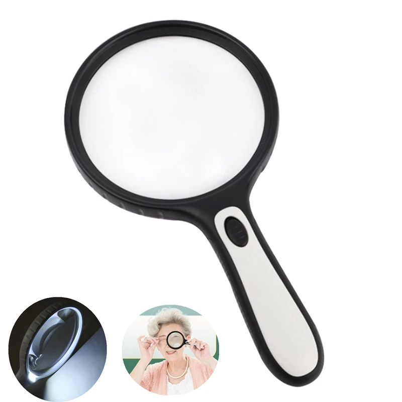 130 mm Large Lens Handheld Magnifier 3X 10X  Magnifying Glasses with Illumination Reading Map Newspaper Handle Magnifier Loupe