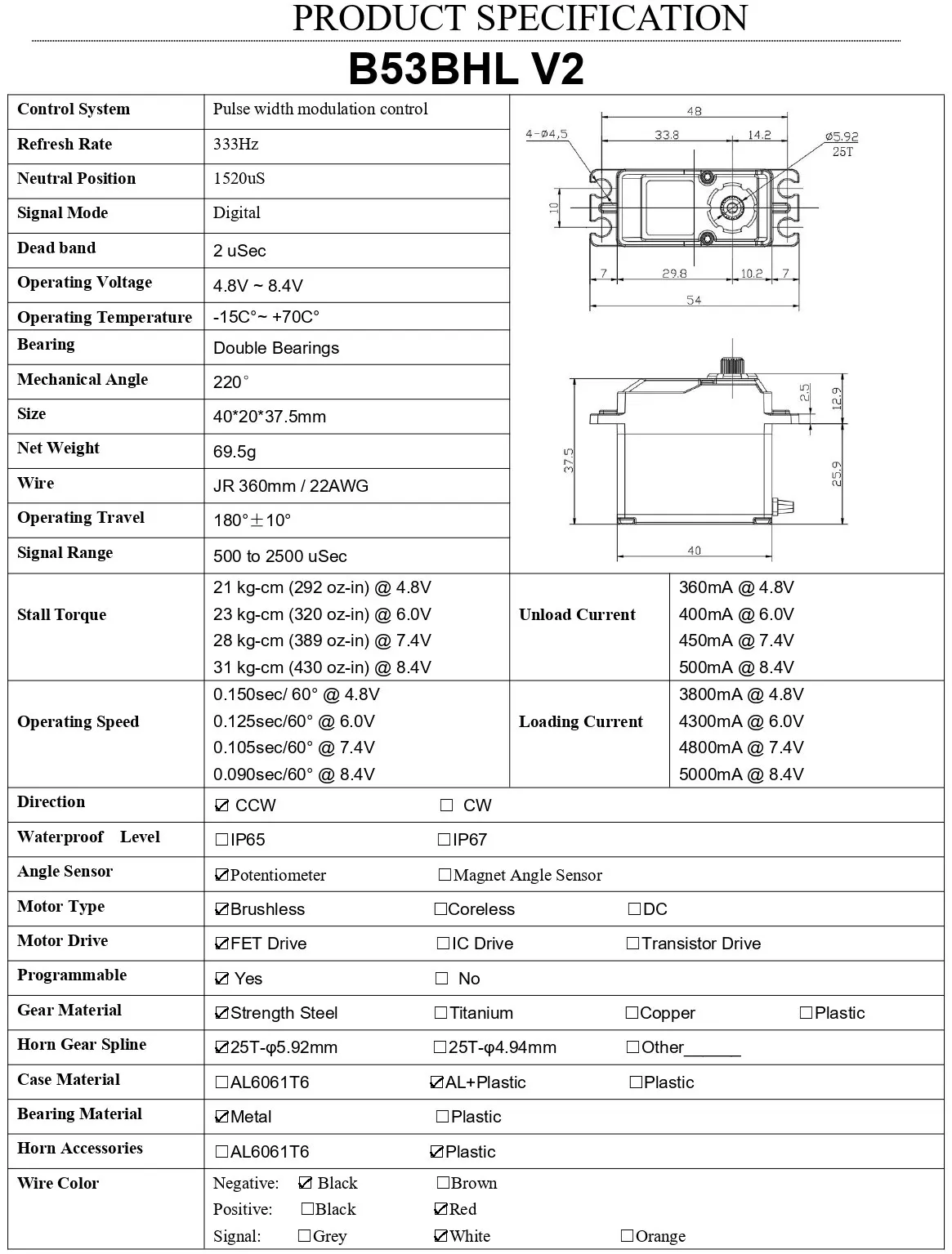 Agfrc b53bhl v2 b53chl v2 31kg 32kg magnetisches wasserdichtes kernloses Drehmoment schnelles programmier bares bürstenloses Standard-RC-Servo – Detail 3