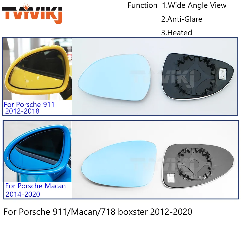 TVYVIKJ Side Rearview Mirror Blue Glass Lens For Porsche 911 Macan 718 boxster 2012-2020 Wide Angle View anti glare door mirror