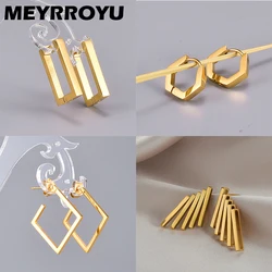 MEYRROYU Stainless Steel New Punk Gold Color Geometric Earrings 2023 Trend Hoop Earrings For Women Gift Party Fashion Jewelry
