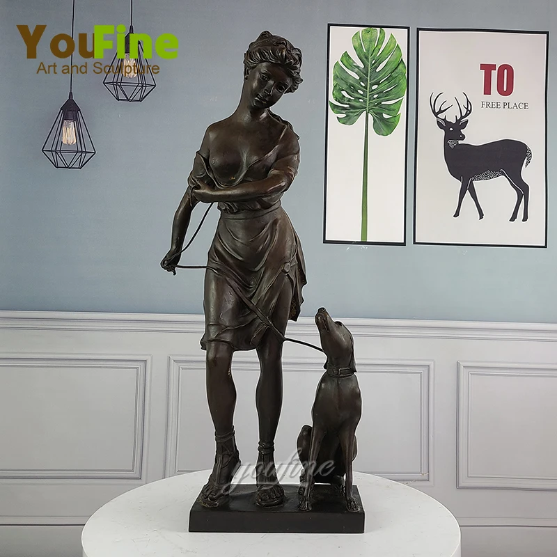 

30" Bronze Hunting and Moon Goddess Sculpture Modern Art Artemis Statue Figurine Bronze Greek Myth Sculpture For Home Decoration