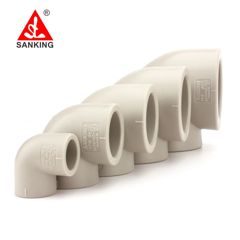 

Free shipping Sanking PPH 20-75mm 90 Degree Elbow 90 Degree Elbow Tube Fitting Plastic Pipe Fitting