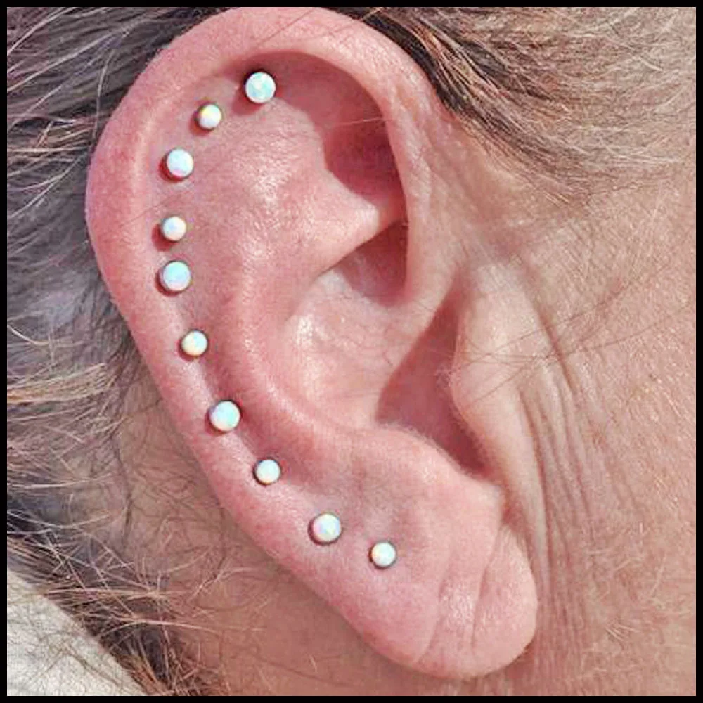 2PCS Surgical Steel Zircon Ear Tragus Helix Cartilage Opal Top Upper Ear Earring Stud Labret  Fashion Piercing Body Jewelry 16g