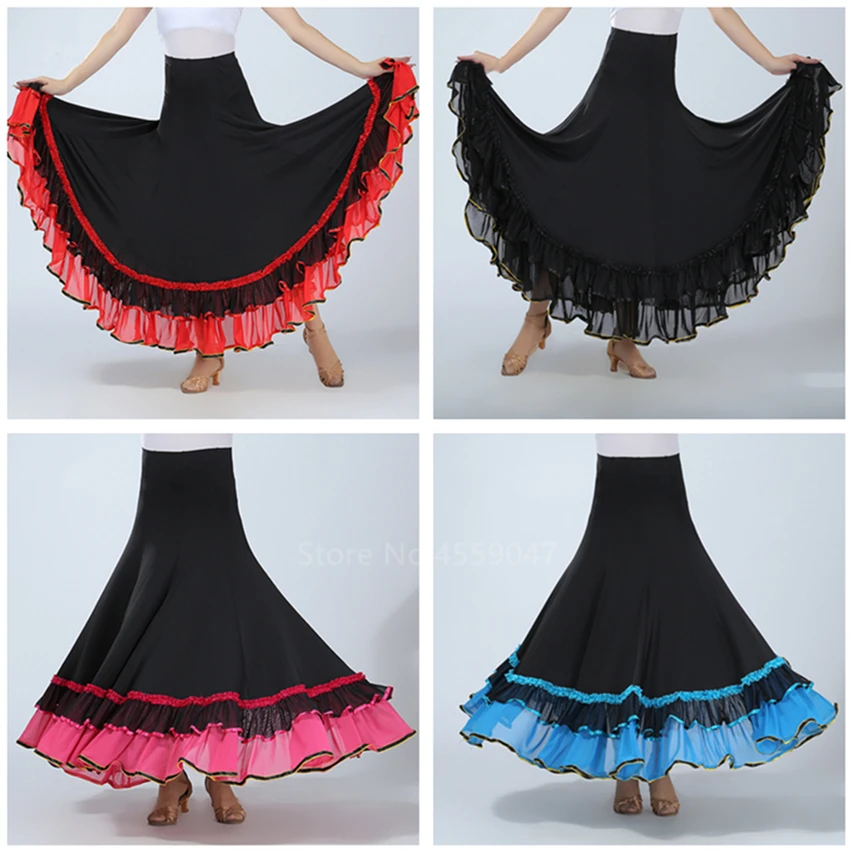 Flamenco Dance Layered Big Swing Skirt Spanish Gypsy Modern Dancing Dress Performance Costume for Women Vestido Classic Ballroom