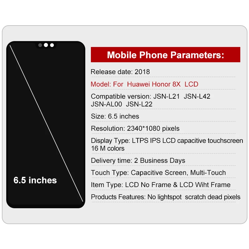 For Huawei Honor 8X LCD Display JSN-L22 Touch Screen Digitizer Assembly For Huawei JSN-L21 Display Replacement Parts