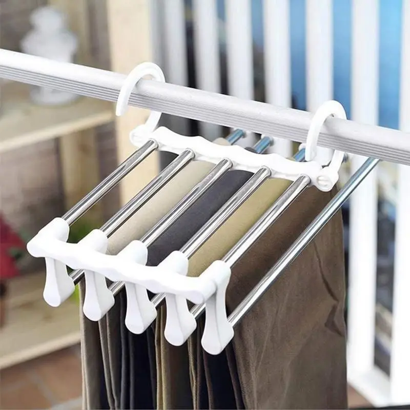 Multifunções Stainless Steel Pant Rack, Organizador De Roupas, Cabide De Calças, Prateleiras Do Armário, Armazenamento Mágico, 5 em 1