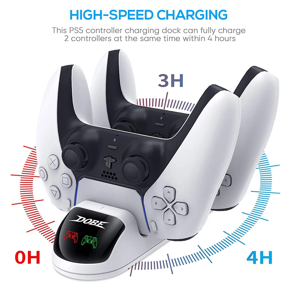 2022 PS5 컨트롤러 조이패드 조이스틱 핸들 USB 충전기, 플레이스테이션 5 듀얼센스 게임패드용 듀얼 USB 고속 충전 독 스테이션