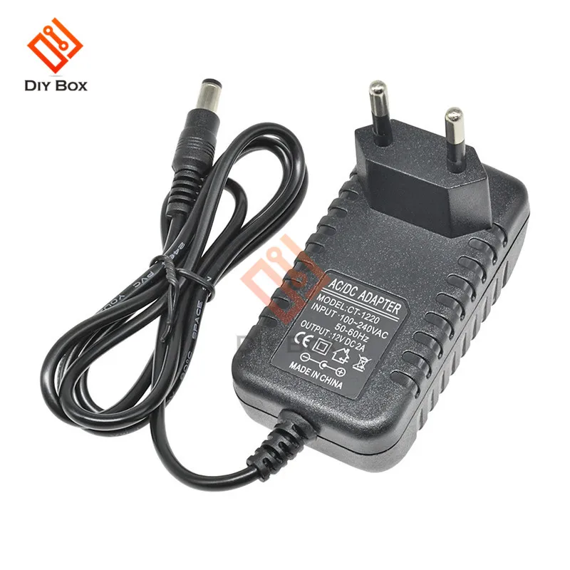 AC 100 -240V DC 12V 2A  EU US Plug power Adapter supply Converter Charger 5.5*2.1mm Interface Line length 1m