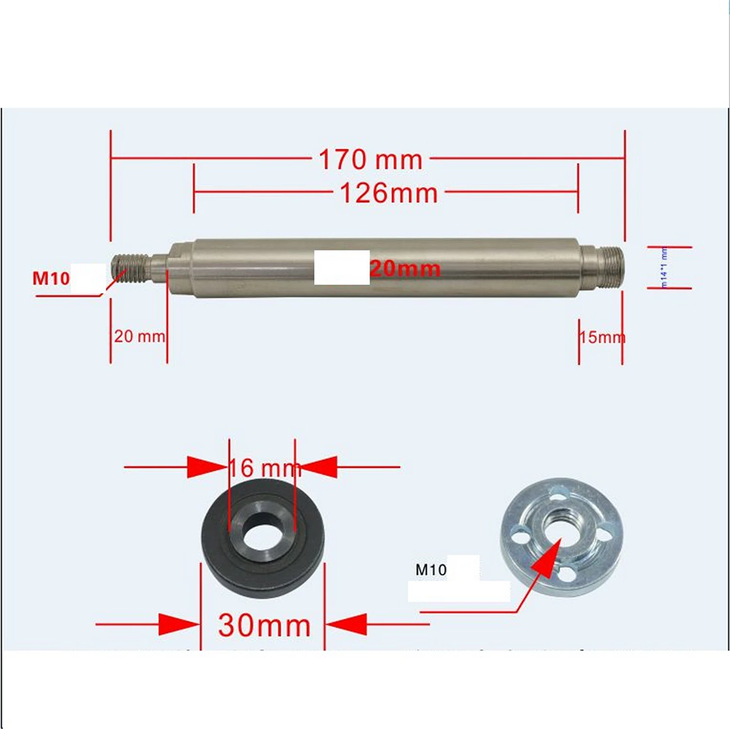 Резьбовой вал шпинделя M14 x 1 мм, M14, стержень шкива, подшипник, самодельный резак для токарного станка по дереву, подходящий патрон, Φ