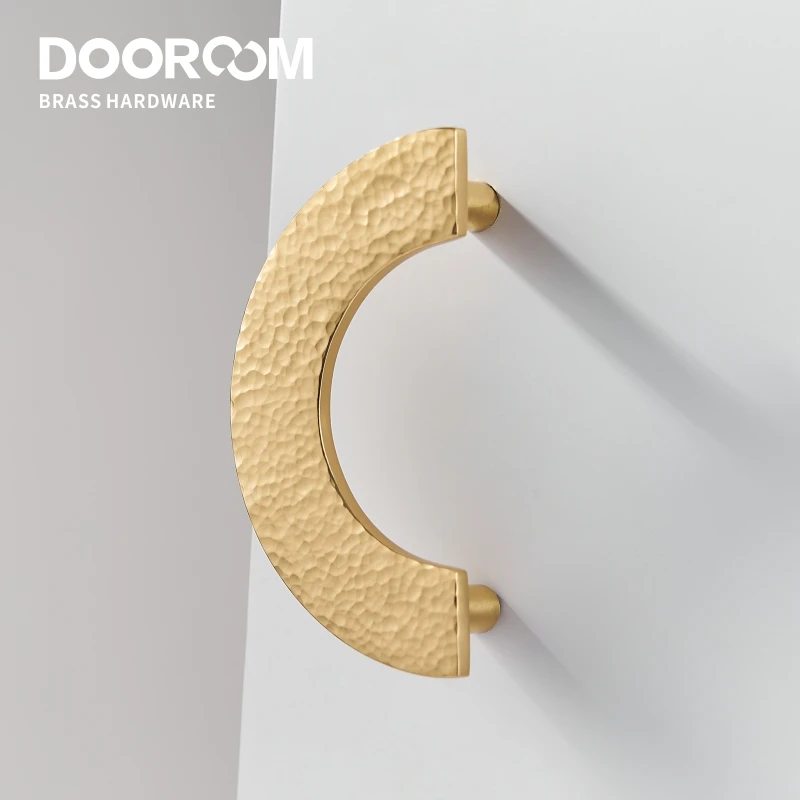 Dooroom Brass Furniture Handles Modern Hammered Round Hexagon Pulls Wardrobe Dresser Cupboard Cabinet Drawer Wine Bar Knobs