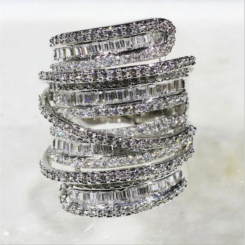 Luxury Pave set full Square T Simulated Diamond gemstone ring jewelry Women 925 Sterling silver Cocktail Rings for Women