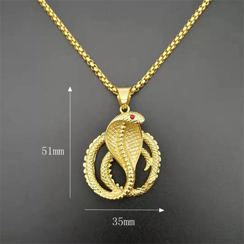 Hip Hop Iced Out CZ Cobra Snake Pendant Necklace For Women Men Gold Color Stainless Steel Animal Jewelry Gift Dropshipping