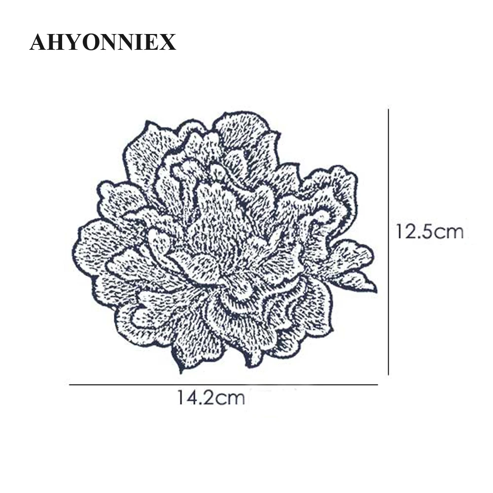 1piece AHYONNIEX 9 Colors High Quality Clothing Garment Applique Embroidered Flower Patches Sew On Peony Patch Without Glue